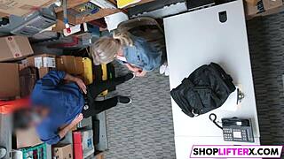 She begged the burglar to let her go, but he punished her with hardcore office sex instead.