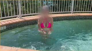 Wife Boldly Flashes Big Tits at Hotel Pool