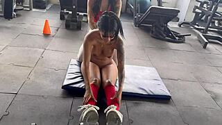 my transgender trainer may hernandez gets horny during naked squats, touching my ass and tits in the party