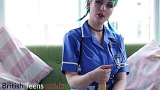 Blue Haired Alternative Nurse Handles Your Cock During A Sexy Hospital Appointment In Lingerie And Pantyhose
