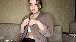 Sweet Amateur Rides Fake Cock with Nipple Clamps and Hand in Panties