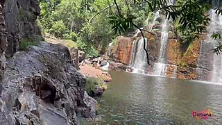 fomos pegos transando na cachoeira with cum on tits and pierced nipples action