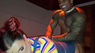 Milf with pierced nipples deepthroats muscular guy at fantasy party