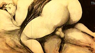 vintage drawings show antique scenes with big ass and big tits in retro erotic style from old times