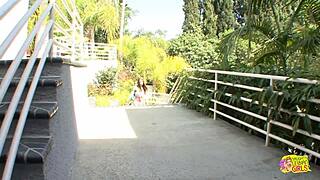 Two Charming Lesbian Friends Kiss Outdoors Then Finger Indoors