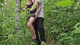 quick end to long walk with brunette teen fucking in forest