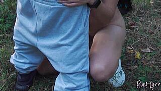 horny booty teen 18+ hiker got a quickie in the forest with outdoor blowjob, doggy style, and cum on her ass.