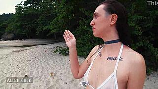 Alice kink taking her micro bikini off at the public beach - sp