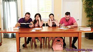 Stepteen 18+ Gets Pussy Licked in Taboo 4some! She Swallows Cum in Mouth After Muff Diving and Oral Action.