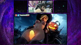 miyabi with big breasts rides cowgirl style while jill gets fucked doggystyle from behind and mercy milks reaper's cock as petite judy rides too