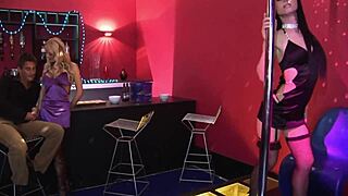 Milf pornstars engage in rough orgy with moaning orgasms and wet pussy fucking at night club.