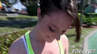 That naughty girlie really cant live without large dicks and wild fuck? She takes huge monster cock in rough POV sucking and hardcore sex on small tits.