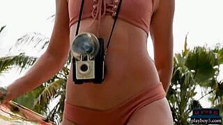 Stunning latina teen Katherinne Sofia strips naked outdoors revealing shaved pussy and petite body