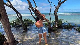 Brazilian Brunettes with Big Asses Kissing Passionately on Public Beach