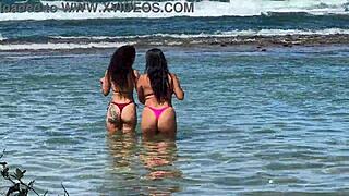 Brazilian Brunettes with Big Asses Kissing Passionately on Public Beach