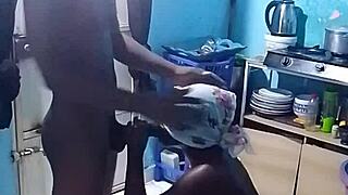 African amateur bends over in kitchen for wet doggystyle ebony pounding pt1