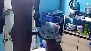 African amateur bends over in kitchen for wet doggystyle ebony pounding pt1