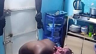 African amateur bends over in kitchen for wet doggystyle ebony pounding pt1