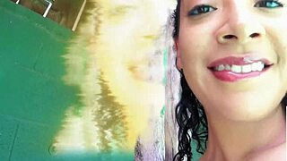 damn, this sexy honduras slut takes my huge bbc deep outside by the pool in california