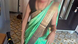 Look at my village bhabhi Shivani in green saree. She's teasing with striptease and spanking in this homemade roleplay as a curvy bride.