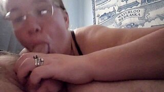 She gave a guy head casually with her new piercings in a homemade blowjob session.