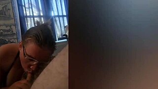 She gave a guy head casually with her new piercings in a homemade blowjob session.