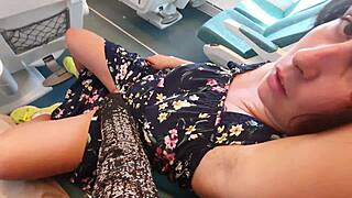 this young milf seduces a voyeur on public train with big ass fingering masturbation solo flashing