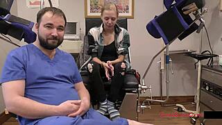 ava siren acts as a human guinea pig in this behind-the-scenes hospital fetish with nurse gloves and spreading.