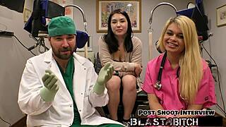 Asian nurse Mina Moon gets bent over in latex gloves for doggystyle pounding and cum blast on back in hospital pov!