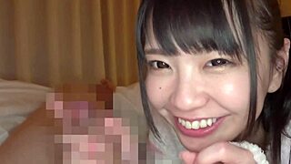Japanese girlfriend rides cowgirl style in homemade video with petite teen licking and orgasm.