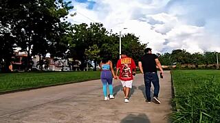 we found this young 18+ slut running down the street in a public park and invited her for an outdoor threesome fuck by the road would you join too