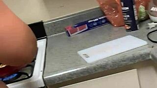 redbone bends over for big black cock doggystyle pounding in the kitchen with monster intensity