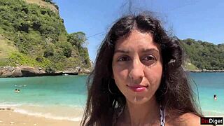 So this brunette hottie sucked my dick on a public beach then walked along the shore with cum all over her face like a total cumwalk adventure