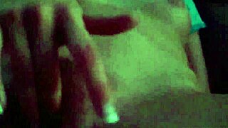Blonde teen with natural tits fingering her hairy pussy solo in homemade video at night