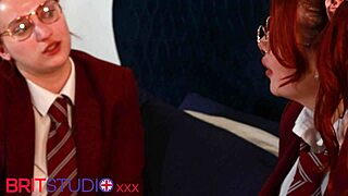 Watch these two redhead students in uniforms devour pussy and hit 69 position!