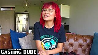 hey, watch this amateur 18yo redhead latina give sloppy head on that massive cock, getting all messy quick?