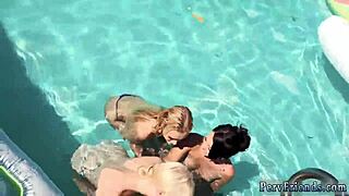 four college guys dive into bareback group blowjobs and handjobs at dorm pool party
