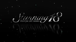 Tiny coed Erika takes off uniform to finger shaved wet pussy solo. She bends over dildo in doggystyle with natural tits exposed.