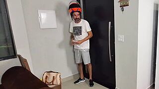 Why Does This Redhead Housewife Receive the Biker Just in a Bath Towel for Ass Worship?