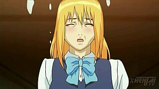 Massive cock student pounds huge tits at academy in hentai action