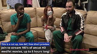 Testing which gloves fit best on nurse Jewel in backstage hospital fetish with latex