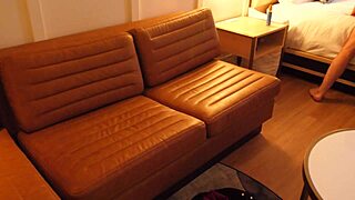 Horny hotwife flashes big tits and sucks stranger's big cock on vacation. She fucks him hard in hotel room.