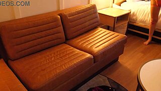 Horny hotwife flashes big tits and sucks stranger's big cock on vacation. She fucks him hard in hotel room.