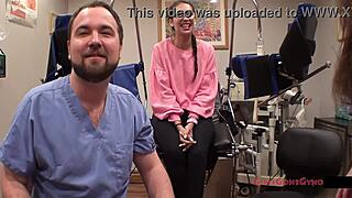 Tampa university entrance physical features Kitty Catherine in nurse gloves and latex at hospital.