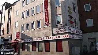 Unexpected contrasts in tourist sights along Reitwallstraße in Hannover Germany draw curious visitors