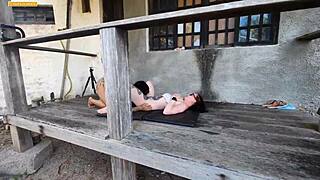 i caught two beautiful girls having bisexual sex in the countryside house