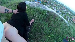 pawg goth slut teen gets fucked doggystyle outdoors in pov with big cock cum on ass
