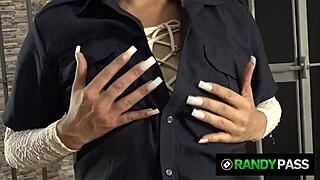 Wow, Transsexual Prison Guard Patricia Arruda Shows Off Her Bubble Butt in Uniform and Jerks Her Cock Hard!