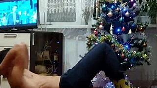 Skinny boy celebrates happy new year with raw moves