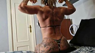 Ordering muscular big tits milf slave for deepthroat rimjob and squirting anal fucking